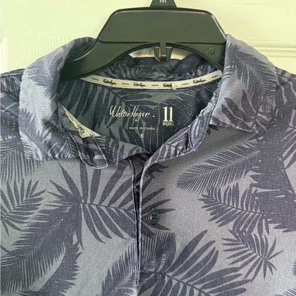 Walter Hagen Navy Leaf Pattern Polo Shirt - Picture 2 of 3